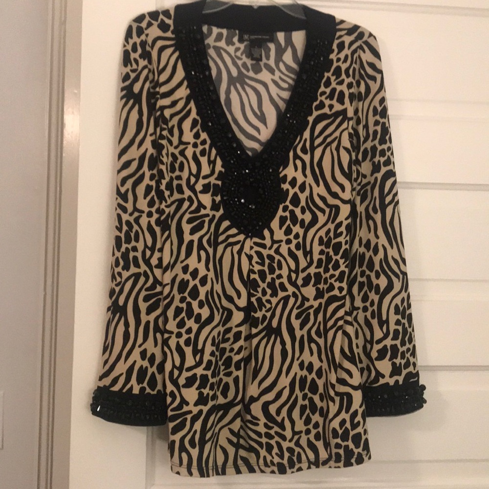 INC beaded animal print top